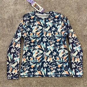 Roxy Sea Skippin Printed Long Sleeve UPF 50 Rash Guard Top Wm Sz XS Floral NWT,